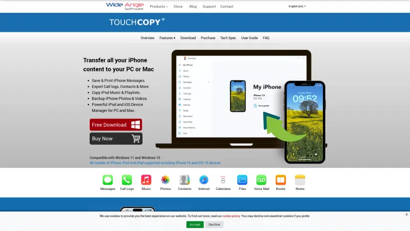 Homepage of TouchCopy