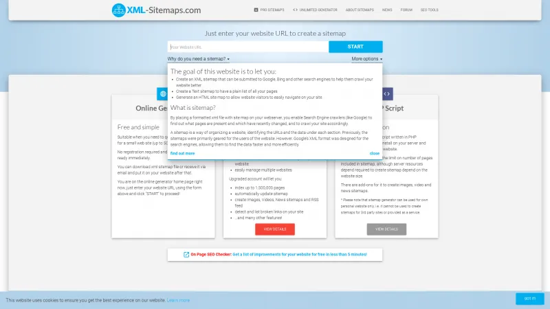 Homepage of PRO Sitemaps