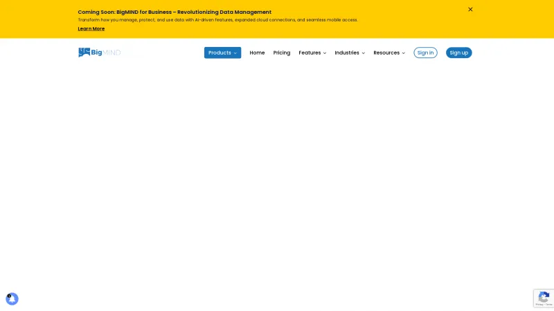 Homepage of BigMIND Cloud Backup