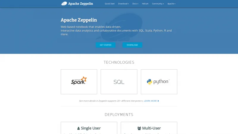 Homepage of Apache Zeppelin